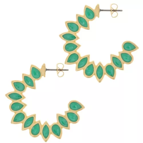 Créoles feuilles 35 mm en résine époxy - Doré à l'or fin - Vert nacré x2