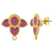 Clous d'oreilles coeurs 20 mm avec résine époxy - Doré à l'or fin - Prune nacré x2