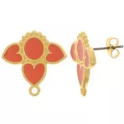 Clous d'oreilles coeurs 20 mm avec résine époxy - Doré à l'or fin - Hyacinth x2