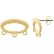 Clous d'oreilles ovales évidés 21x14 mm 3 anneaux fermés - Doré à l'or fin x2