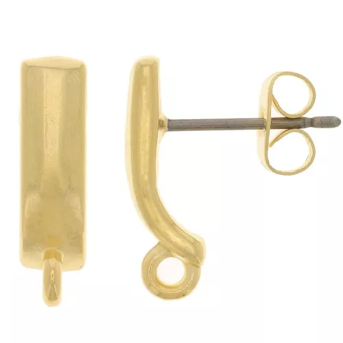 Clous d'oreilles barre 15x4 mm avec anneau fermé - Doré à l'or fin x2