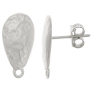 Clous d'oreilles goutte martelé 18x9 mm avec anneau fermé - Argenté vieilli x2|raw }}