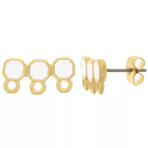 Clous d'oreilles 3 rangs 8x16 mm avec résine époxy - Doré à l'or fin - Blanc x2