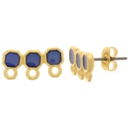 Clous d'oreilles 3 rangs 8x16mm résine époxy vitrail - Doré à l'or fin - Bleu x2