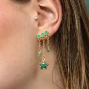 Clous d'oreilles 3 rangs 8x16mm résine époxy vitrail - Doré à l'or fin - Bleu x2