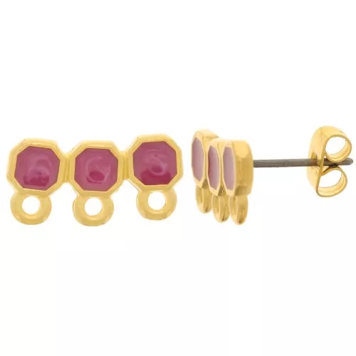 Clous d'oreilles 3 rangs 8x16 mm résine époxy - Doré à l'or fin - Prune nacré x2