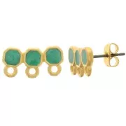 Clous d'oreilles 3 rangs 8x16 mm résine époxy - Doré à l'or fin - Vert nacré x2
