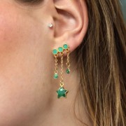 Clous d'oreilles 3 rangs 8x16 mm résine époxy - Doré à l'or fin - Vert nacré x2