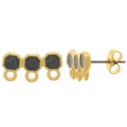 Clous d'oreilles 3 rangs 8x16 mm résine époxy - Doré à l'or fin - Noir nacré x2