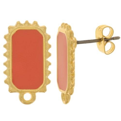 Clous d'oreilles rectangle 18x10 mm - Doré à l'or fin - Hyacinth x2