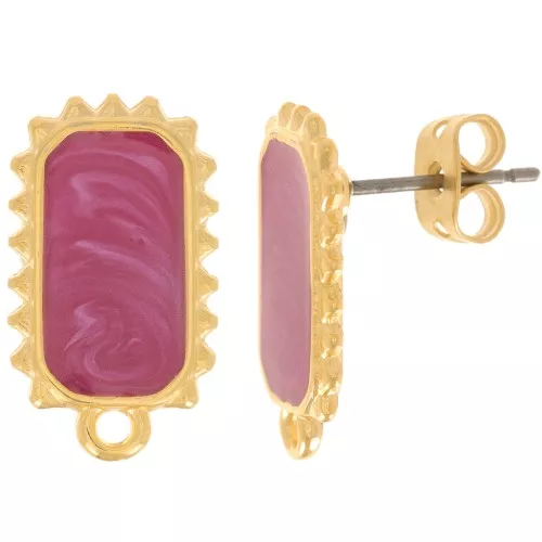 Clous d'oreilles rectangle 18x10mm - Doré à l'or fin - Prune nacré x2
