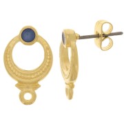 Clous d'oreilles ethnique texturé 11 mm époxy vitrail - Doré à l'or fin - Bleu x2|raw }}