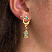 Clous d'oreilles ethnique texturé 11 mm époxy vitrail - Doré à l'or fin - Bleu x2