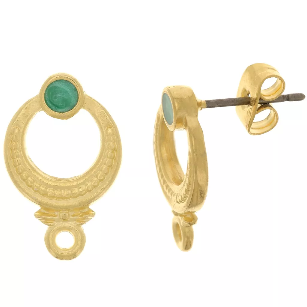 Boucles D'Oreilles Clous - Design Abeille Avec Perle Opale Vert, Doré, En Laiton - Style Fantaisie, Neuf Sans Emballage