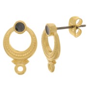 Clous d'oreilles ethnique texturé 11 mm - Doré à l'or fin - Noir nacré x2|raw }}