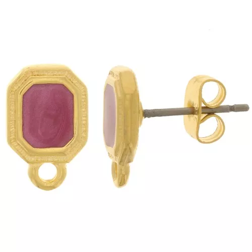 Clous d'oreilles octogone 12x8 mm résine époxy - Doré à l'or fin - Prune nacré x2