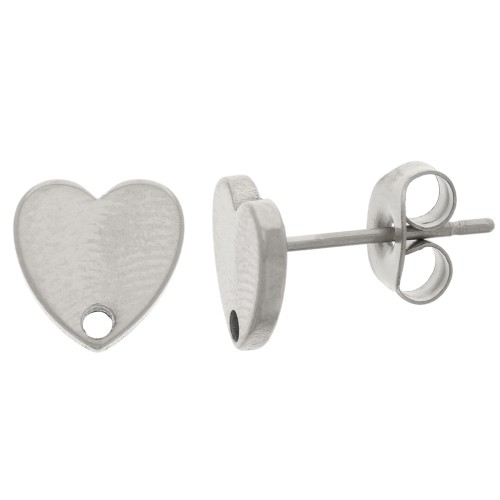 Clous d'oreilles coeur 8 mm - Acier inoxydable 304L x2