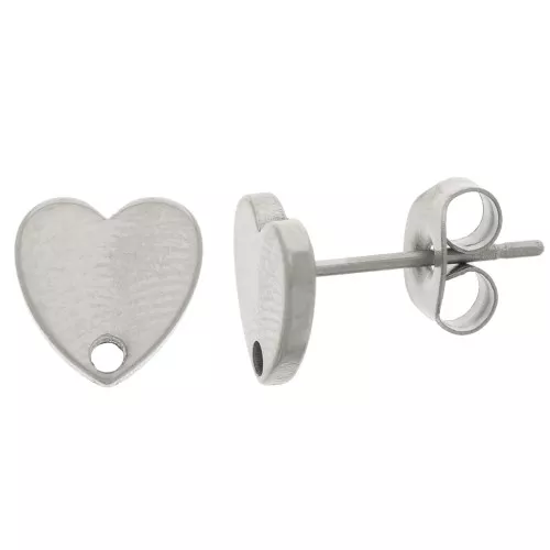 Clous d'oreilles coeur 8 mm - Acier inoxydable 304L x2