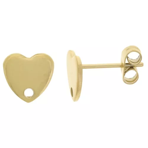 Clous d'oreilles coeur 8 mm - Acier inoxydable 304L Doré x2