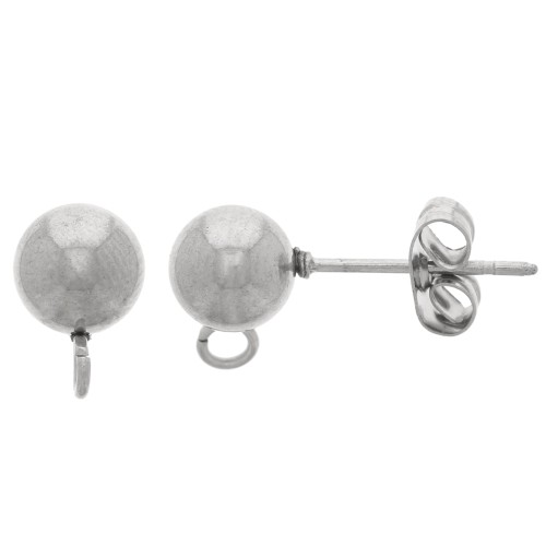 Clous d'oreilles boule 6 mm avec anneau ouvert - Acier inoxydable 304 x2