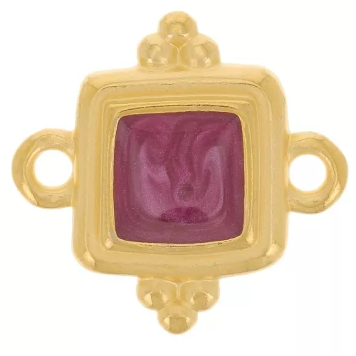 Intercalaire carré ethnique 15 mm - résine époxy - Doré à l'or fin - Prune nacré