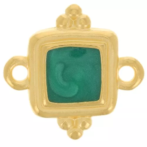 Intercalaire carré ethnique 15 mm - résine époxy - Doré à l'or fin - Vert nacré x1