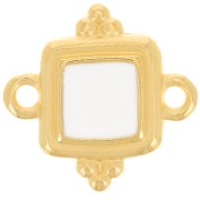 Intercalaire carré ethnique 15 mm - résine époxy - Doré à l'or fin - Blanc x1|raw }}