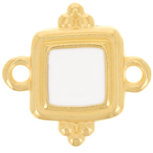 Intercalaire carré ethnique 15 mm - résine époxy - Doré à l'or fin - Blanc x1