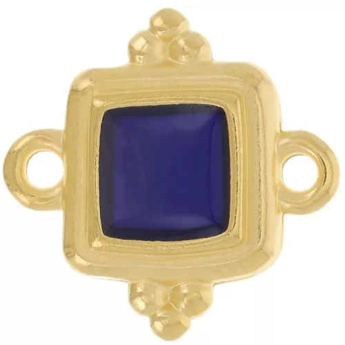 Intercalaire carré ethnique 15 mm - résine époxy vitrail - Doré à l'or fin - Bleu