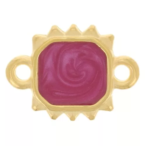 Intercalaire soleil rectangle 14x10mm résine époxy - Doré à l'or fin - Prune nacré
