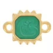Intercalaire soleil rectangle 14x10 mm résine époxy - Doré à l'or fin - Vert nacré