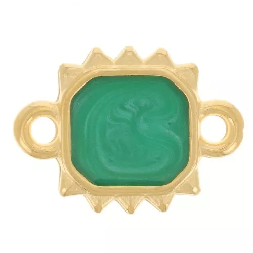 Intercalaire soleil rectangle 14x10 mm résine époxy - Doré à l'or fin - Vert nacré