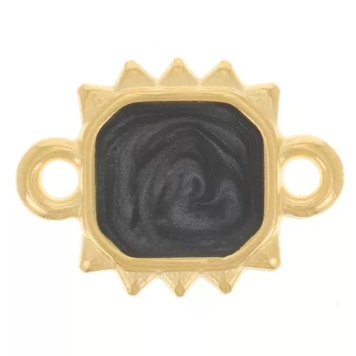 Intercalaire soleil rectangle 14x10 mm résine époxy - Doré à l'or fin - Noir nacré
