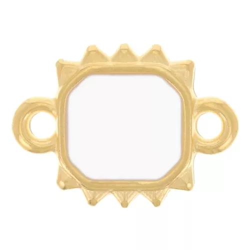 Intercalaire soleil rectangle 14x10 mm résine époxy - Doré à l'or fin - Blanc x1