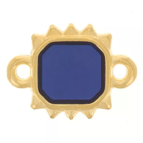 Intercalaire soleil rectangle 14x10 mm résine époxy vitrail Doré à l'or fin - Bleu