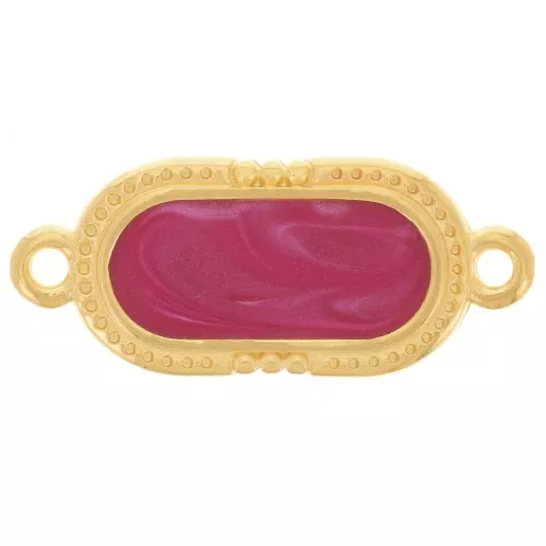 Intercalaire ovale texturé 23x10 mm résine époxy - Doré à l'or fin - Prune nacré