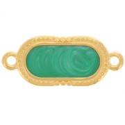 Intercalaire ovale texturé 23x10 mm - résine époxy - Doré à l'or fin - Vert nacré|raw }}