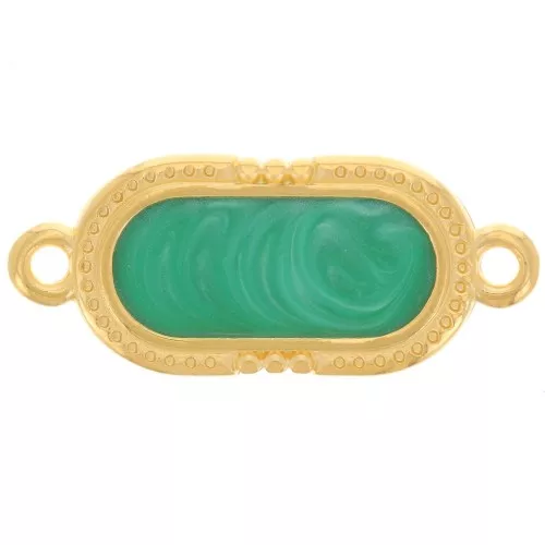 Intercalaire ovale texturé 23x10 mm - résine époxy - Doré à l'or fin - Vert nacré
