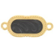 Intercalaire ovale texturé 23x10 mm - résine époxy - Doré à l'or fin - Noir nacré|raw }}