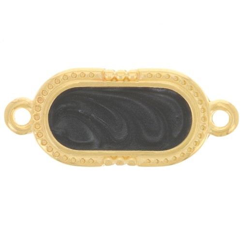 Intercalaire ovale texturé 23x10 mm - résine époxy - Doré à l'or fin - Noir nacré