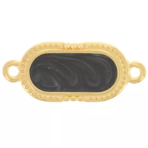 Intercalaire ovale texturé 23x10 mm - résine époxy - Doré à l'or fin - Noir nacré