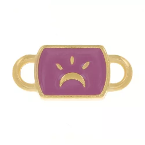 Intercalaire rectangle 16x7 mm motif lune & résine époxy - Doré à l'or fin - Prune