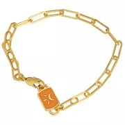 Intercalaire rectangle 16x7 mm motif lune & résine époxy - Doré à l'or fin - Prune