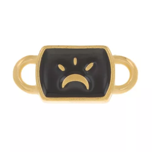 Intercalaire rectangle 16x7 mm motif lune & résine époxy - Doré à l'or fin - Noir