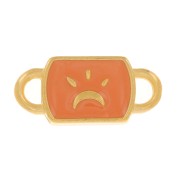 Intercalaire rectangle 16x7mm motif lune & résine époxy - Doré à l'or fin - Saumon