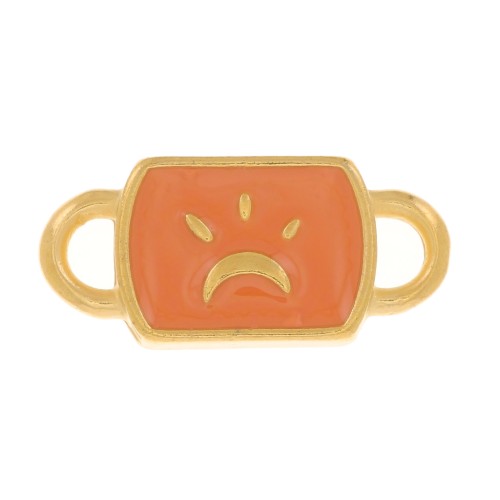 Intercalaire rectangle 16x7mm motif lune & résine époxy - Doré à l'or fin - Saumon