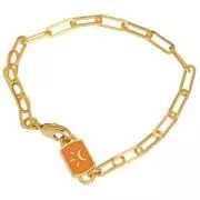 Intercalaire rectangle 16x7mm motif lune & résine époxy - Doré à l'or fin - Saumon