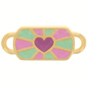 Intercalaire rectangle 19x8 mm motif coeur - Doré à l'or fin - Vert - Rose - Prune|raw }}