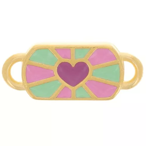 Intercalaire rectangle 19x8 mm motif coeur - Doré à l'or fin - Vert - Rose - Prune