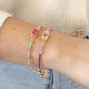 Intercalaire rectangle 19x8 mm motif coeur - Doré à l'or fin - Vert - Rose - Prune